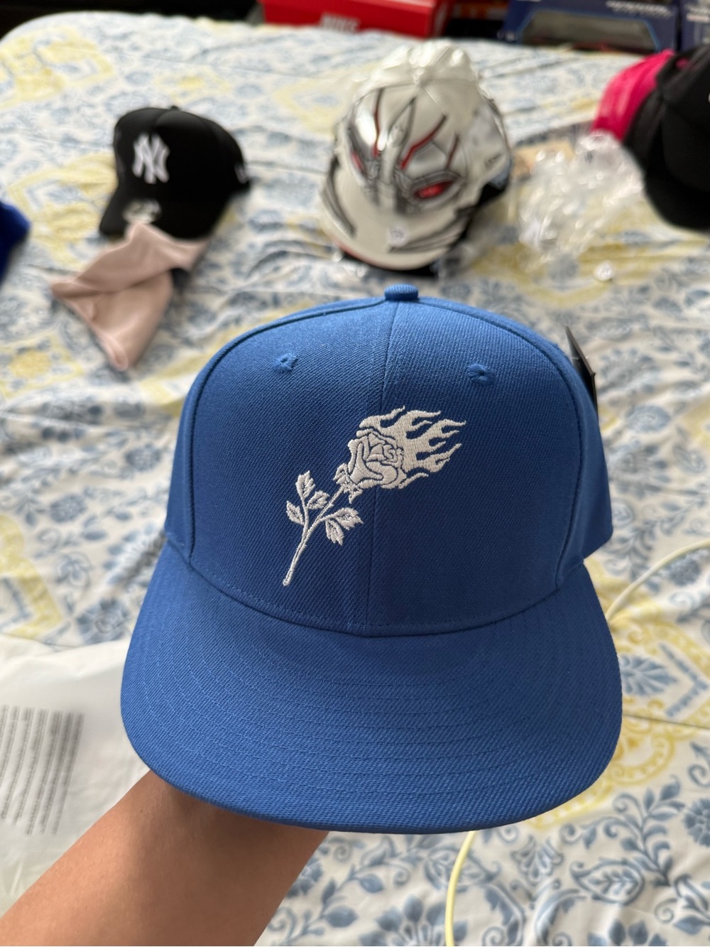 Civil Regime Flaming Rose Fitted Blue Hat